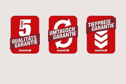 Drei rote Siegel für Qualitäts-, Umtausch- und Tiefpreis-Garantie.